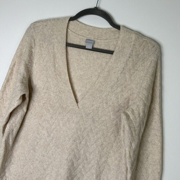 Chicos Tunic Sweater Womens Size 3 US 16 XL Beige Oatmeal Soft Knit - Picture 2 of 9
